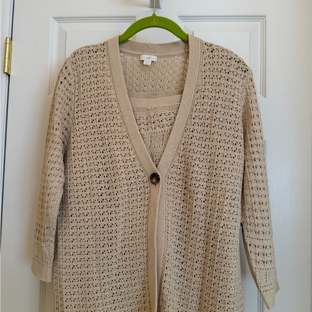J. Jill Beige Open-Knit Cardigan